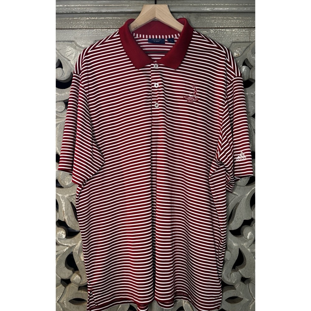 Pinehurst by adidas Golf Polo Shirt Men's 2XL Red White Striped Performance